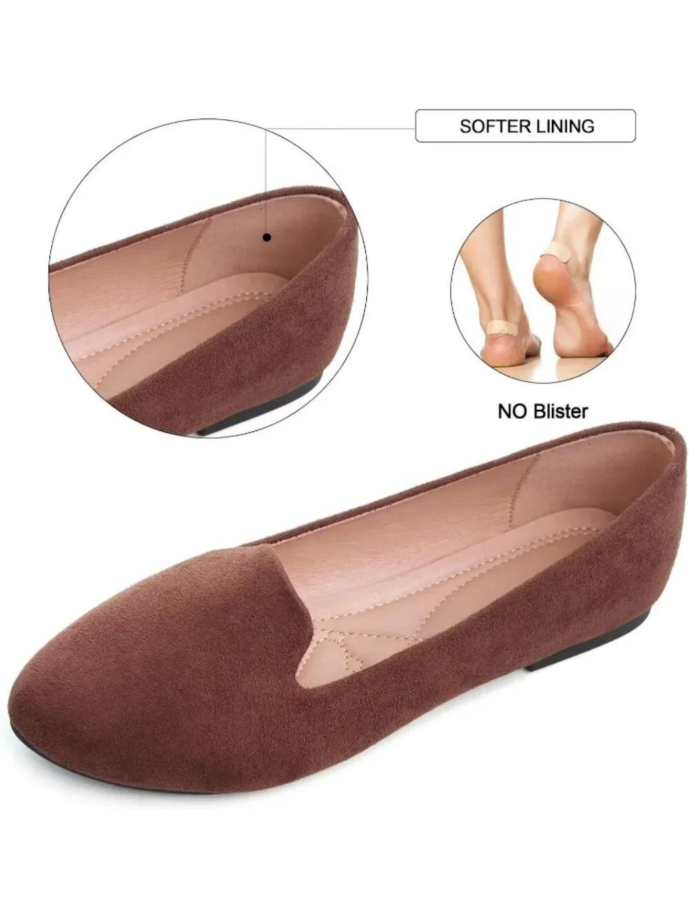 Women's Brown Round Toe Comfortable Low Heel Slip On Loafer Ballet Flat Shoes